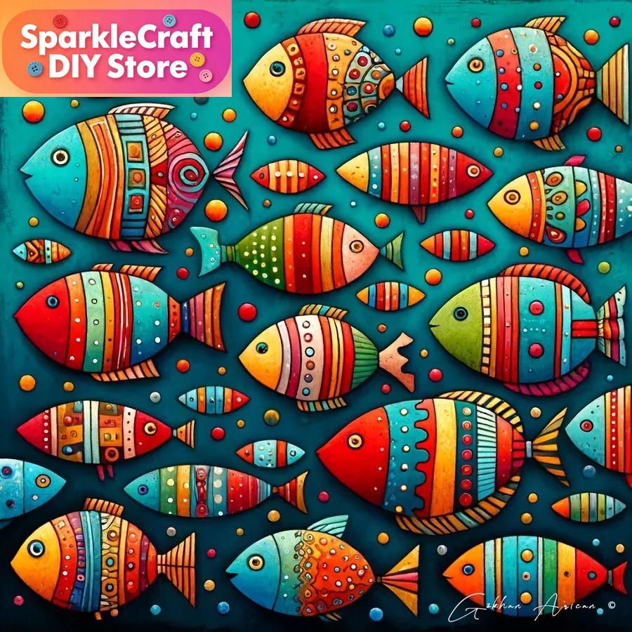 Resin Art Home Decor - Colorful Whimsical Fish School 5D Diamond