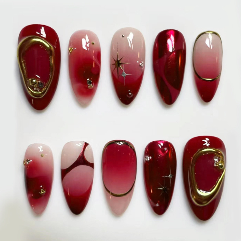 24pcs Red Almond False Nails A - Resin Art Online recension och pris
