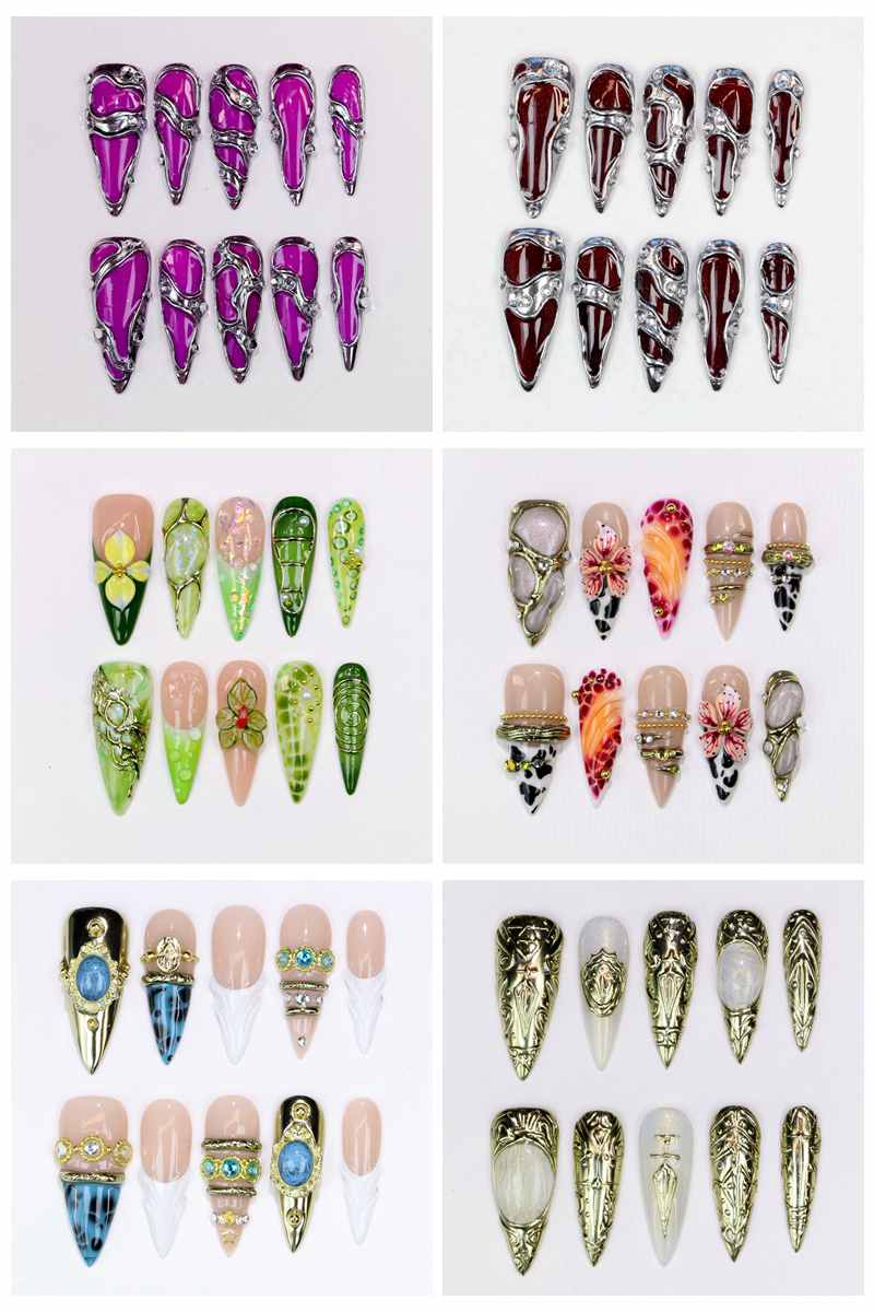 10Pcs Long Stiletto Press-On N - Resin Art With Flowers recension och pris