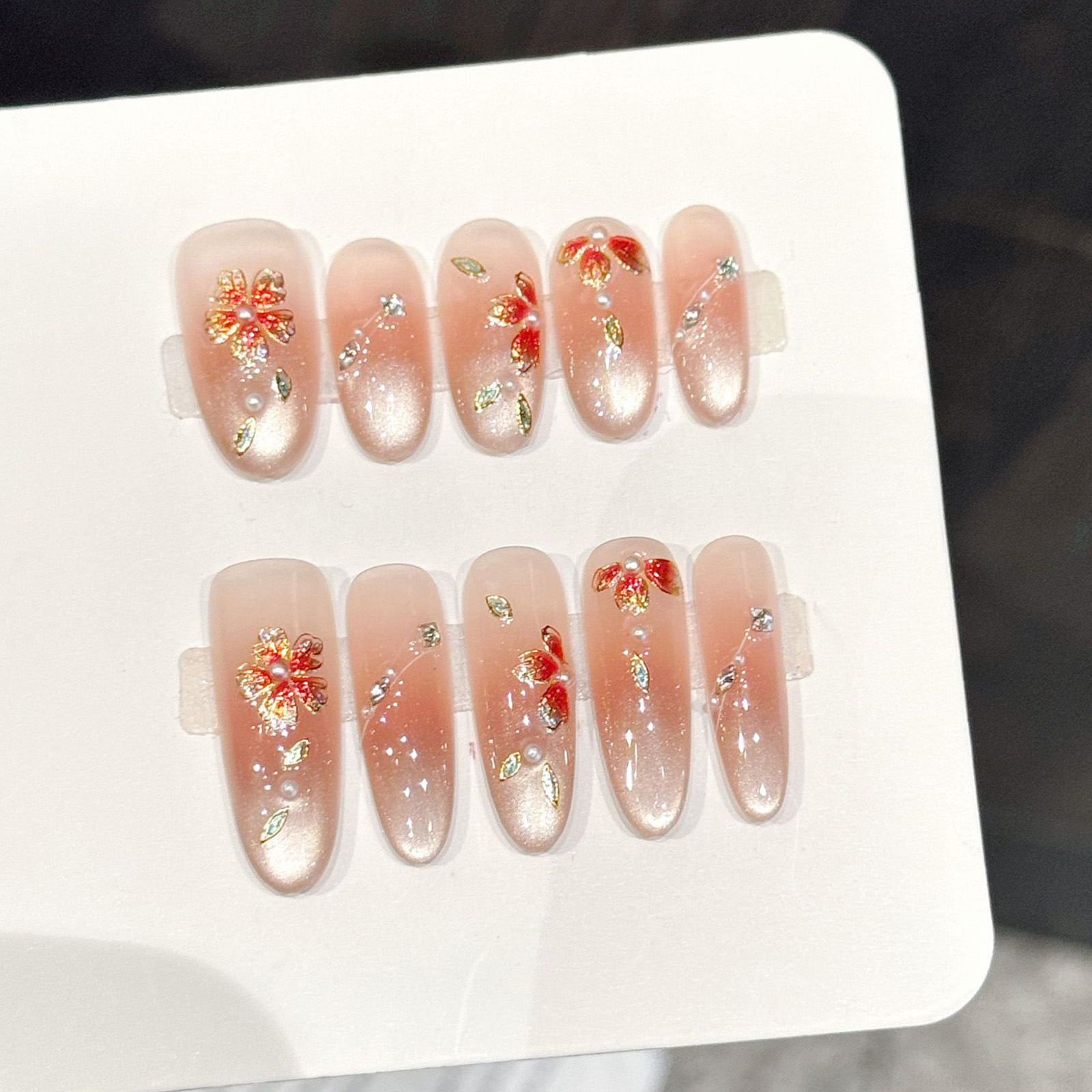 10pcs Handmade Fake Nails Pres - Resin Art With Flowers recension och pris